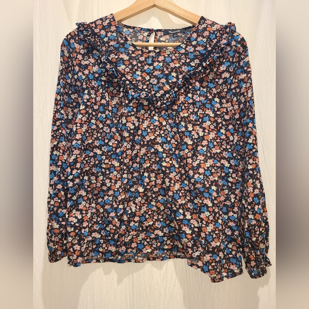 Madewell Ruffled Floral Blouse - Black, Blue, Pink